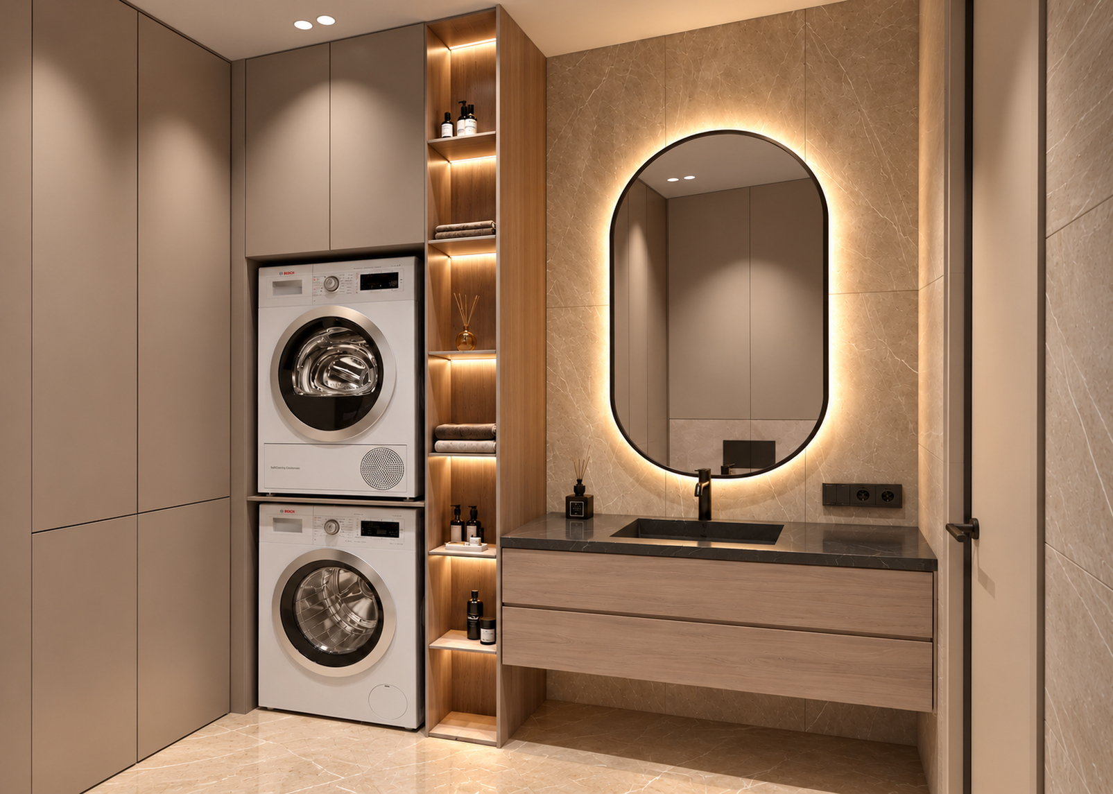BN-1021 – Buanderie sur mesure personnalisable avec meuble de salle de bains intégré