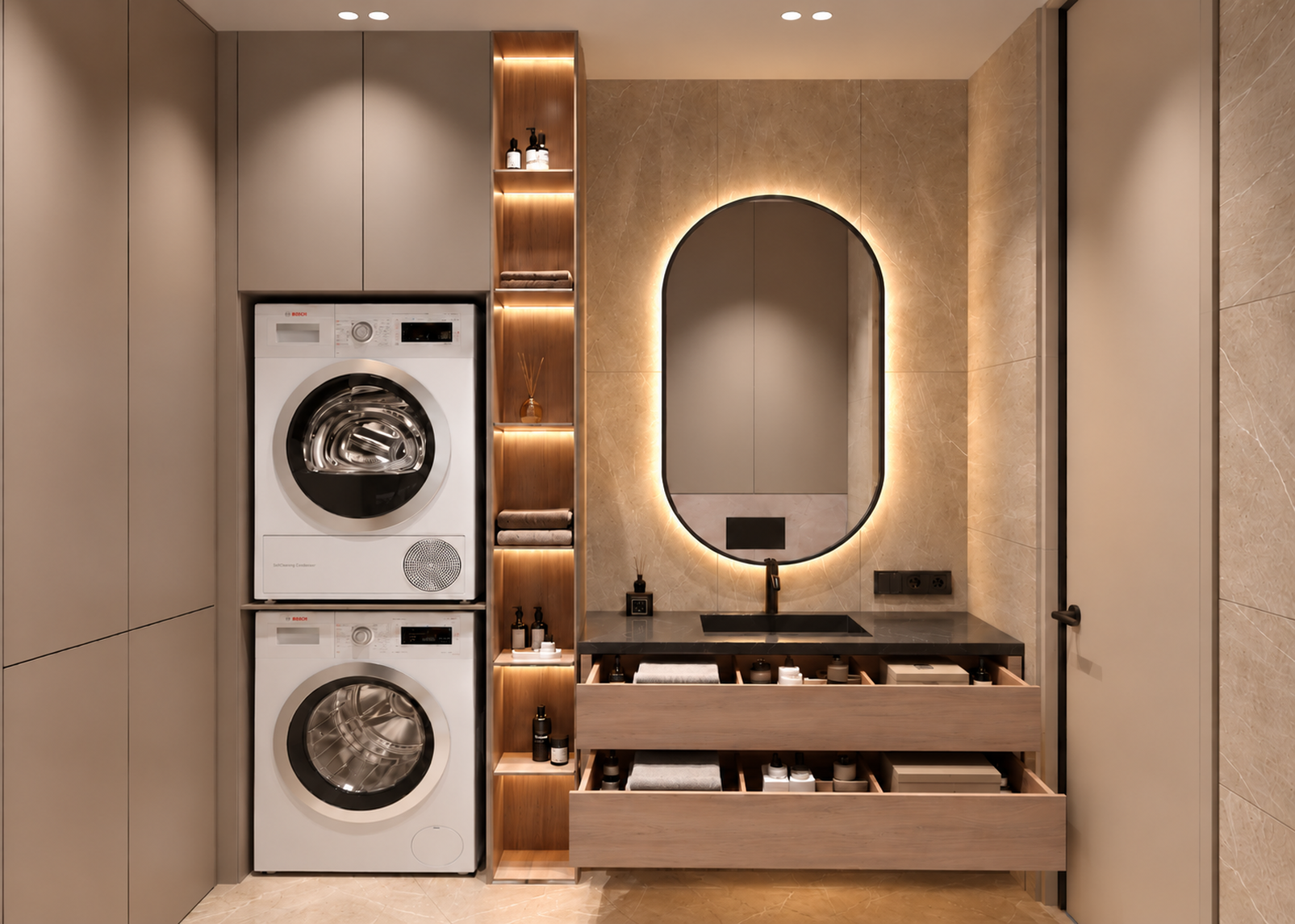 BN-1021 – Buanderie sur mesure personnalisable avec meuble de salle de bains intégré