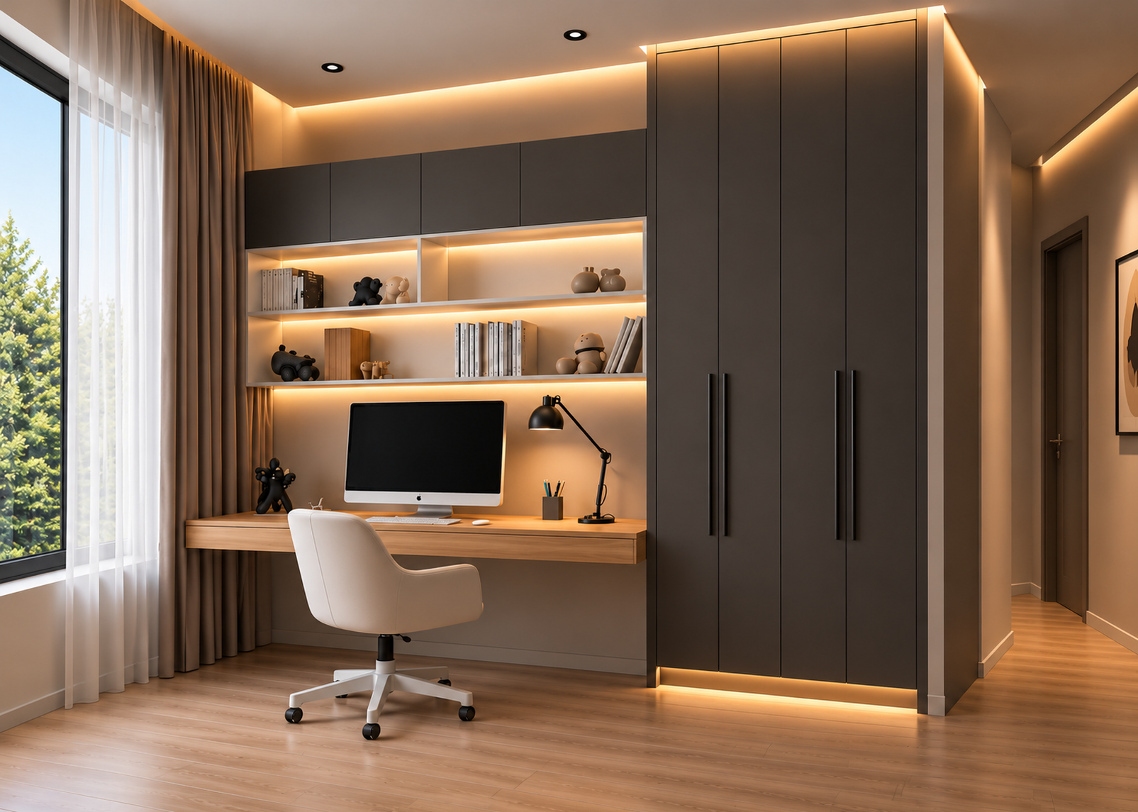 BR-105 Bureaux télétravail avec dressing laqué ou mélaminé