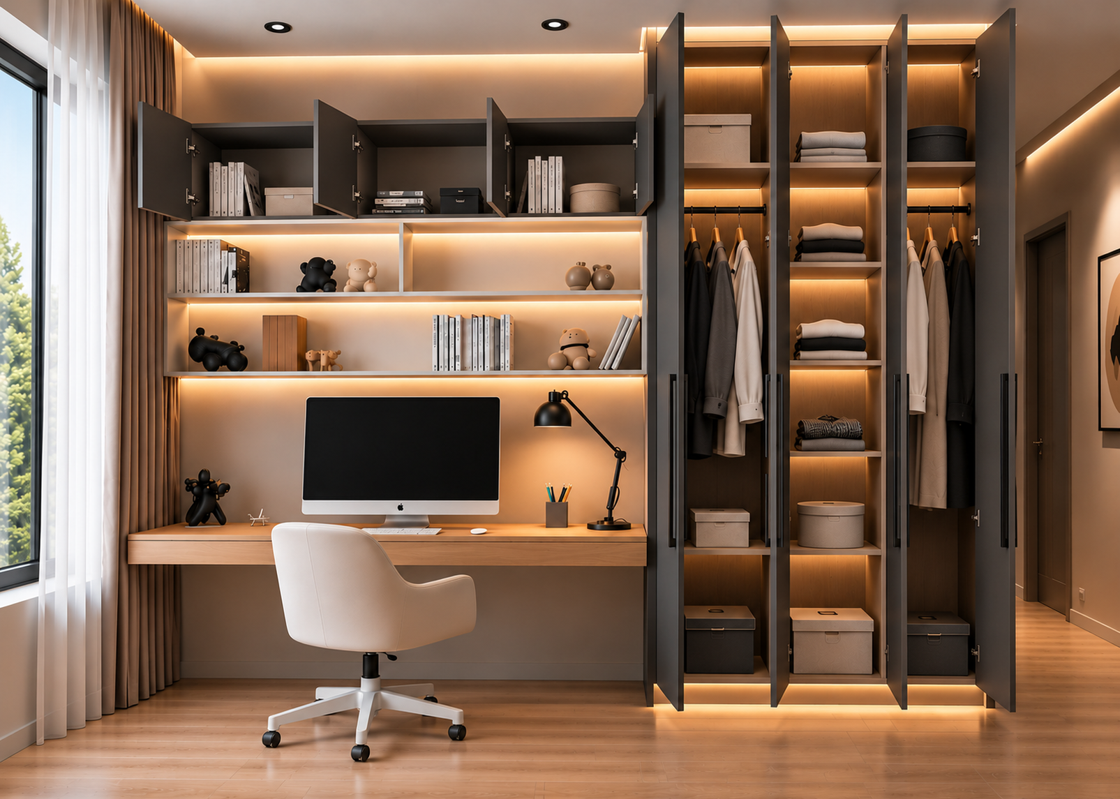 BR-105 Bureaux télétravail avec dressing laqué ou mélaminé
