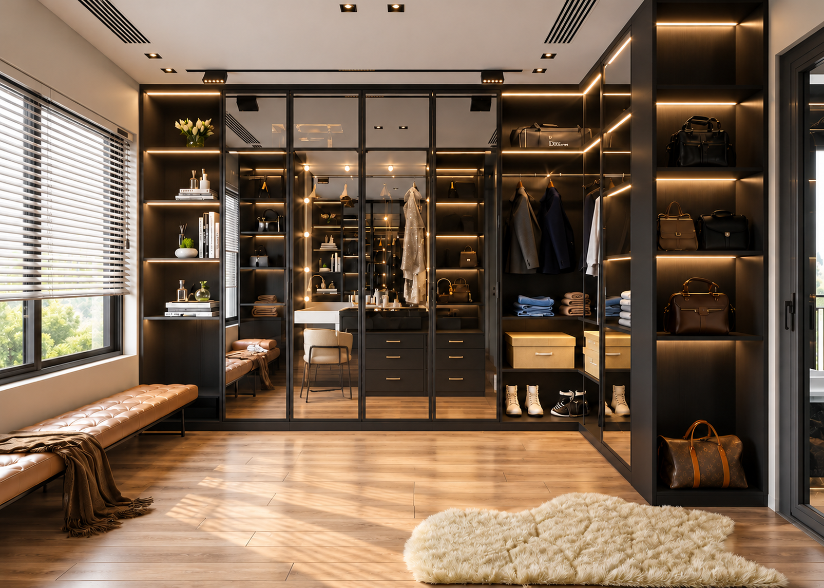 Dressing sur-mesure personnalisable portes en verre fumé