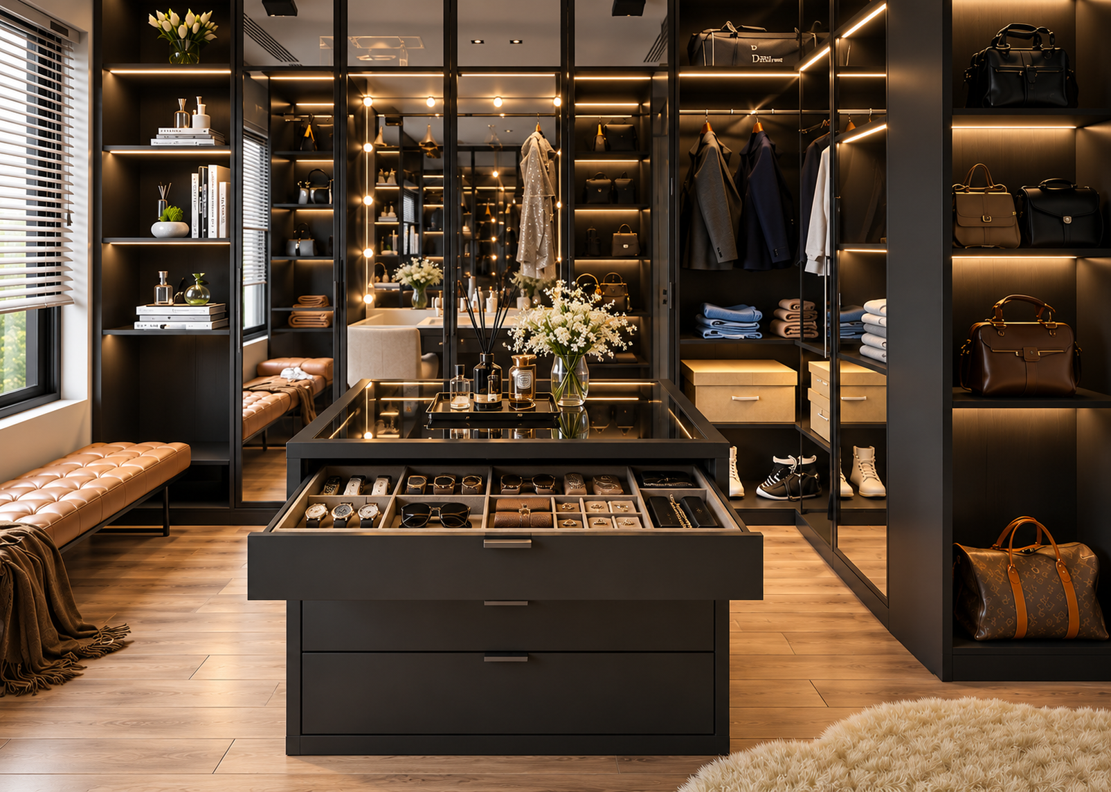 Dressing sur-mesure personnalisable portes en verre fumé