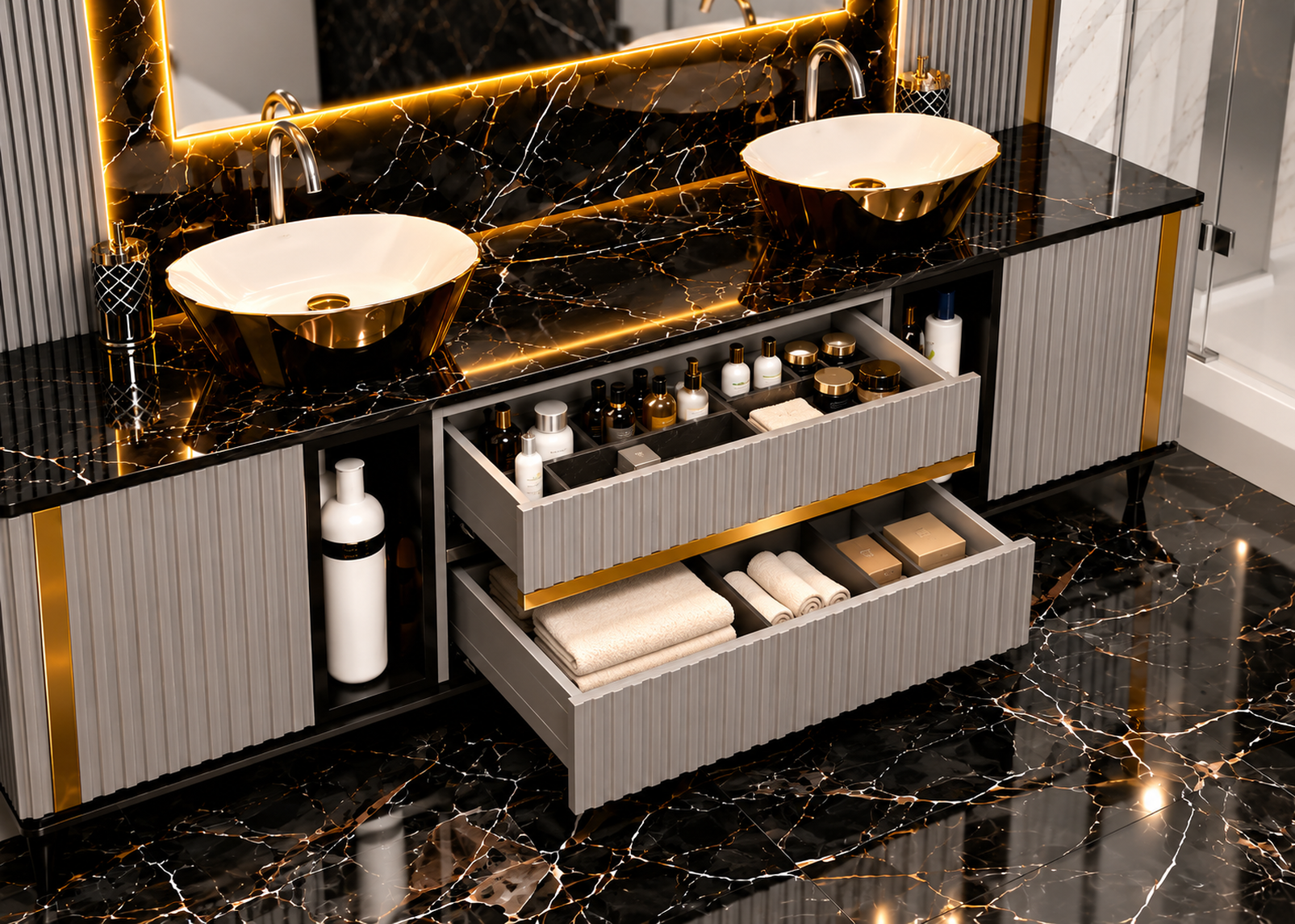 SDB-1001 Hilton slider Salle de bain laquée personnalisable