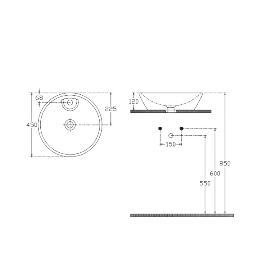 Lavabo sur plan systemaY, 45 cm