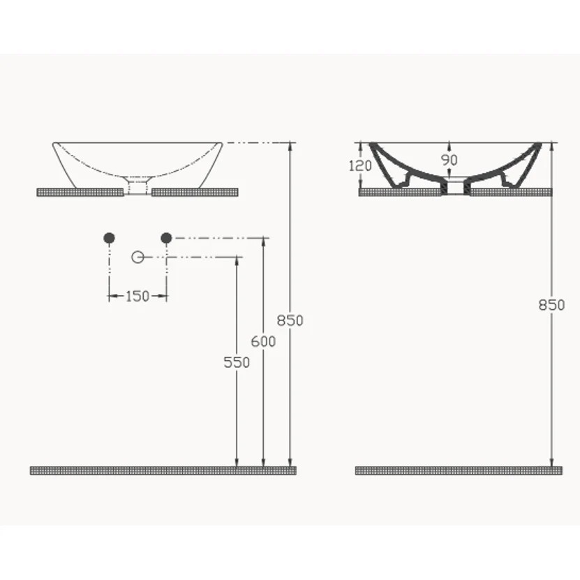 Lavabo sur plan systemaY, 45 cm