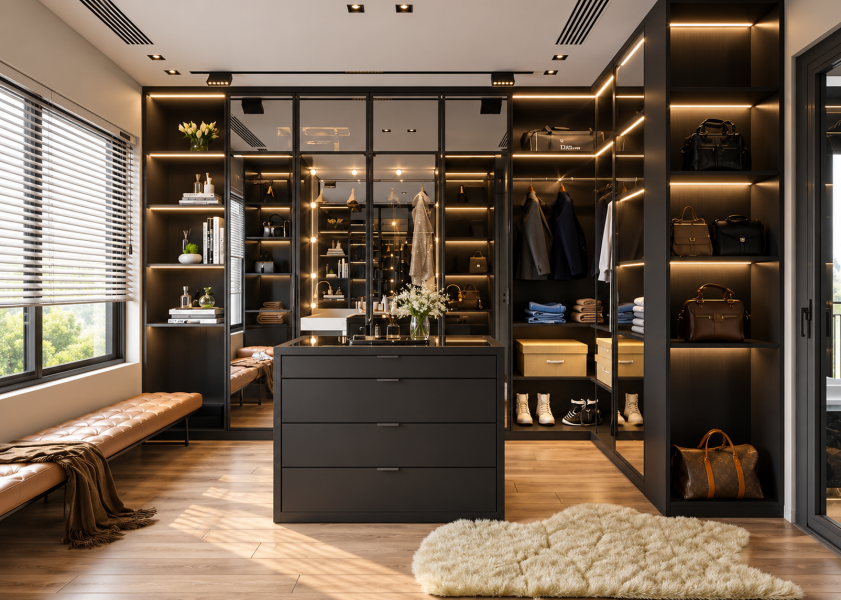 Dressing sur-mesure personnalisable portes en verre fumé